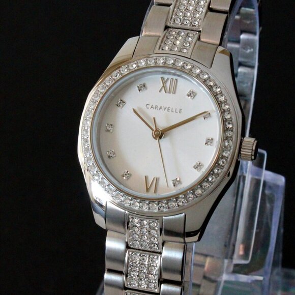 Caravelle Sport Ladies Quartz Watch 154 Austrian Crystals Stainless 28mm - Picture 1 of 13